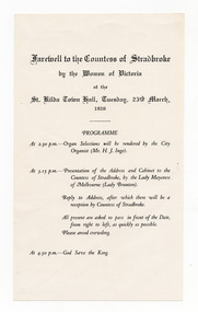 Ephemera - Program, Farewell to the Countess of Stradbroke, 1926