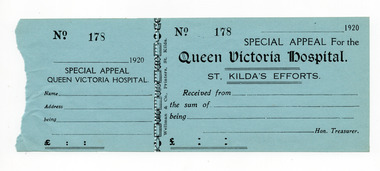 Financial record - Receipt form, Special Appeal for the Queen Victoria Hospital, 1920