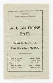 Ephemera - Program, All Nations Fair, 1930
