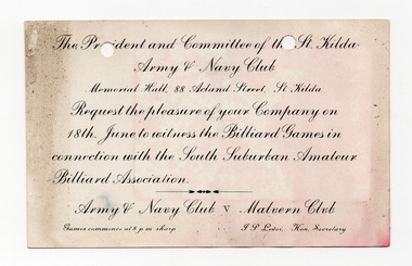 Ephemera - Invitation, Billiard Games, c1930s