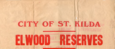 Sign - Poster, Elwood Reserves, 1920s