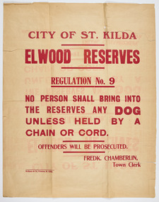 Sign - Poster, Elwood Reserves, 1920s