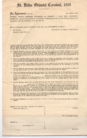 Administrative record - Legal agreement, St Kilda Oriental Carnival, 1929