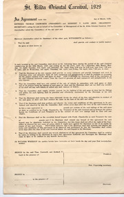 Administrative record - Legal agreement, St Kilda Oriental Carnival, 1929, 1929