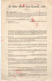 Administrative record - Legal agreement, St Kilda Mardis Gras Carnival, 1928