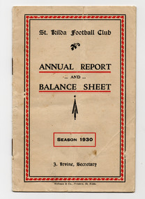 Administrative record - Booklet, Annual Report and Balance Sheet Season 1930, 1930