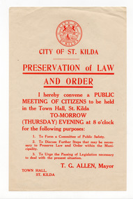 Ephemera - Flyer, Preservation of Law and Order