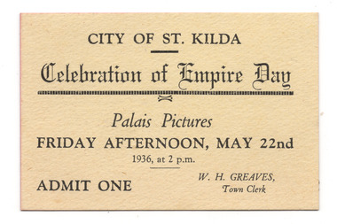 Ephemera - Ticket, Celebration of Empire Day, 1936