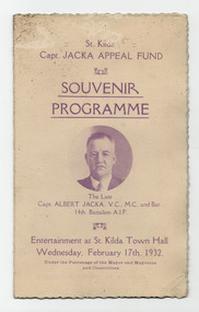 Ephemera - Special event program, Capt. Jacka Appeal Fund Souvenir Programme, 1932