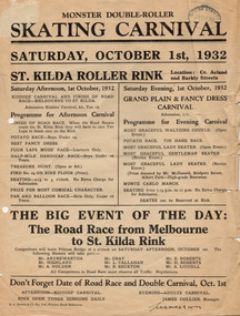 Ephemera - Poster, Monster Double-Roller Skating Carnival, 1932
