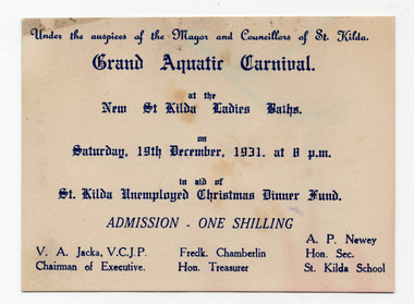 Ephemera - Ticket, Grand Aquatic Carnival, 1931