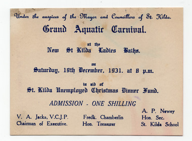 Ephemera - Ticket, Grand Aquatic Carnival, 1931