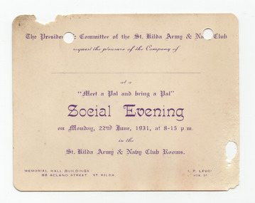 Ephemera - Invitation, Social Evening