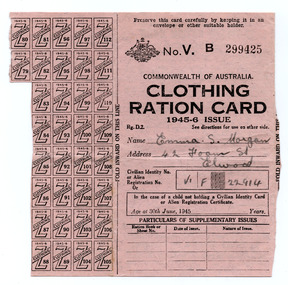 Administrative record - Ration Card, Clothing Ration Card 1945-6 Issue, 1945