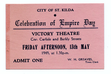 Ephemera - Ticket, Celebration of Empire Day, 1949