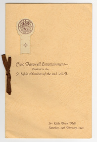 Ephemera - Special event program, Civic Farewell Entertainment, 1940