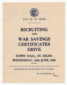 Ephemera - Program, Recruiting and War Savings Certificate Drive, 1940