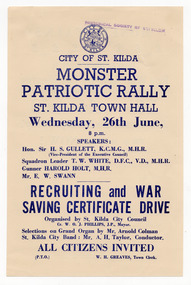 Ephemera - Flyer, Monster Patriotic Rally, 1940