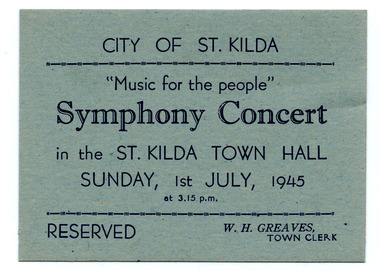 Ephemera - Ticket - concert, "Music for the people" Symphony Concert, 1945