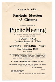 Ephemera - Flyer, Patriotic Meeting of Citizens, 1939