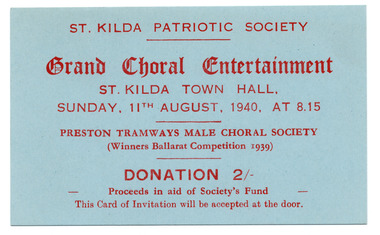 Ephemera - Ticket - concert, Grand Choral Entertainment, 1940