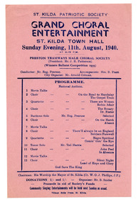 Ephemera - Concert program, Grand Choral Entertainment, 1940