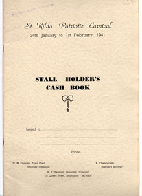 Financial record - Cash book, St Kilda Patriotic Carnival Stall Holder's Cash Book, 1941