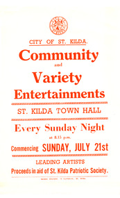 Ephemera - Flyer, City of St Kilda Community and Variety Entertainments, 1940