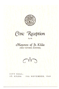 Ephemera - Program, Civic Reception by the Mayoress of St Kilda, 1949