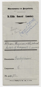 Legal record - Legal agreement, Agreement for Keeping Graves in Perpetuity, 1948