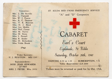 Ephemera - Ticket, Cabaret, 1940