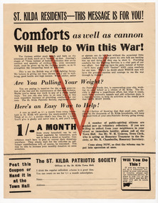 Ephemera - Flyer, Comforts as well as cannon Will Help to Win this War!, 1940s