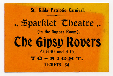 Ephemera - Ticket, The Gipsy Rovers, c1917