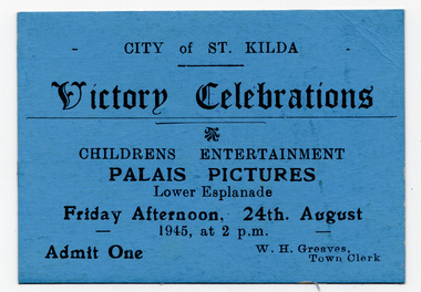 Ephemera - Ticket, Victory Celebrations Childrens Entertainment, 1945