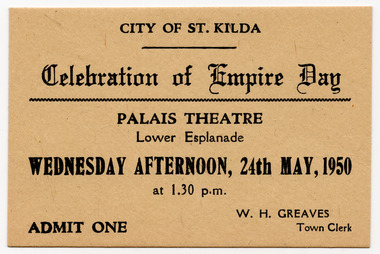Ephemera - Ticket, Celebration of Empire Day, 1950