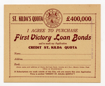 Administrative record - Form, First Victory Loan Bonds, 1944
