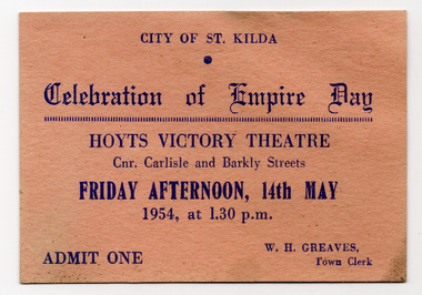Ephemera - Ticket, Celebration of Empire Day, 1954