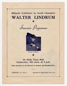 Ephemera - Program, Billiards Exhibition by World Champion Walter Lindrum, 1943