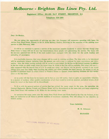 Document - Letter, Melbourne - Brighton Bus Lines Pty Ltd, 1959