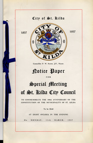 Administrative record - Council notice papers, Notice Paper for Special Meeting of St Kilda City Council, 1957