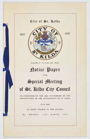 Administrative record - Council notice papers, Notice Paper for Special Meeting of St Kilda City Council, 1957