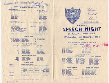Ephemera - Program, Elwood Central School Annual Speech Night, 1954