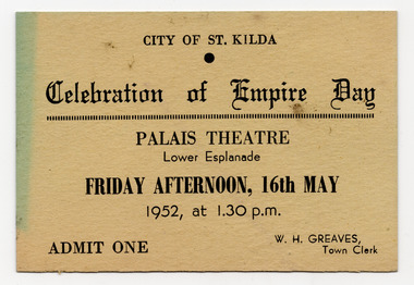 Ephemera - Ticket, Celebration of Empire Day, 1952