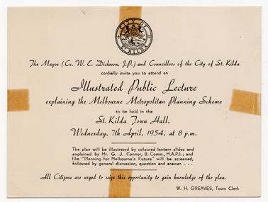 Ephemera - Invitation, Illustrated Public Lecture, 1954
