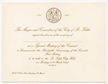 Ephemera - Invitation, Special Meeting of Council, 1957