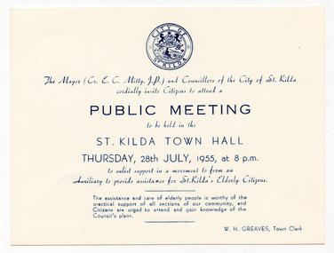 Ephemera - Invitation, Public Meeting, 1955