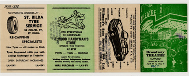 Ephemera - Program, Broadway Theatre Elwood, 1957