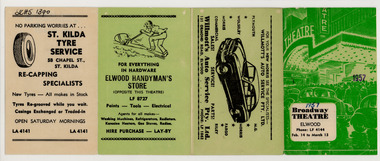Ephemera - Program, Broadway Theatre Elwood, 1957