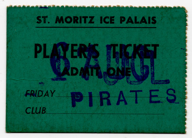 Ephemera - Ticket, St Moritz Ice Palais Player's Ticket