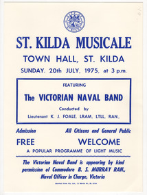 Ephemera - Poster, St Kilda Musicale featuring the Victorian Naval Band, 1975